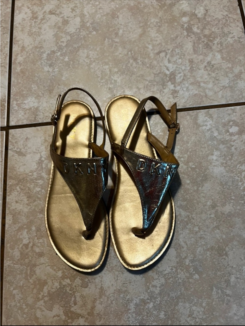 DKNY Metallic Gold Slingback Thong Sandals